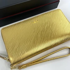 TUMI Belden SLG Travel Wallet Passport Case Gold w/ Gold Hardware Wristlet
