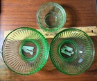 VINTAGE GREEN DEPRESSION URANIUM GLASS BOWLS - SET OF TWO (3) BOWLS *chipped*
