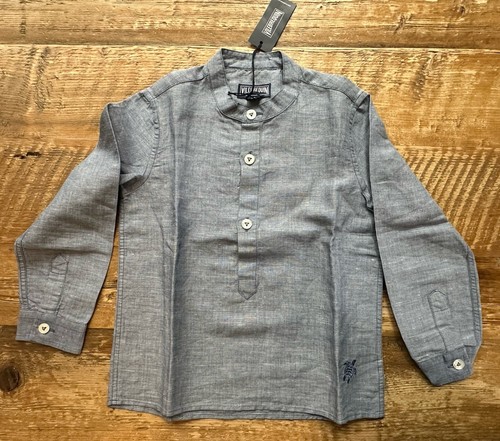 NWT Authentic Vilebrequin Long Sleeve Shirt Linen Cotton Indigo Blue Beach 4 yrs - Picture 2 of 6
