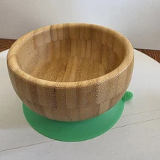 Avanchy Baby Bamboo Wood Bowl Suction Cup Bottom Green Toddler