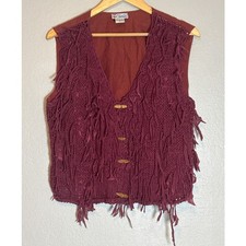 Vintage Red Fringe Hippie Vest Medium Boho Western Eclectic Rustic Layering