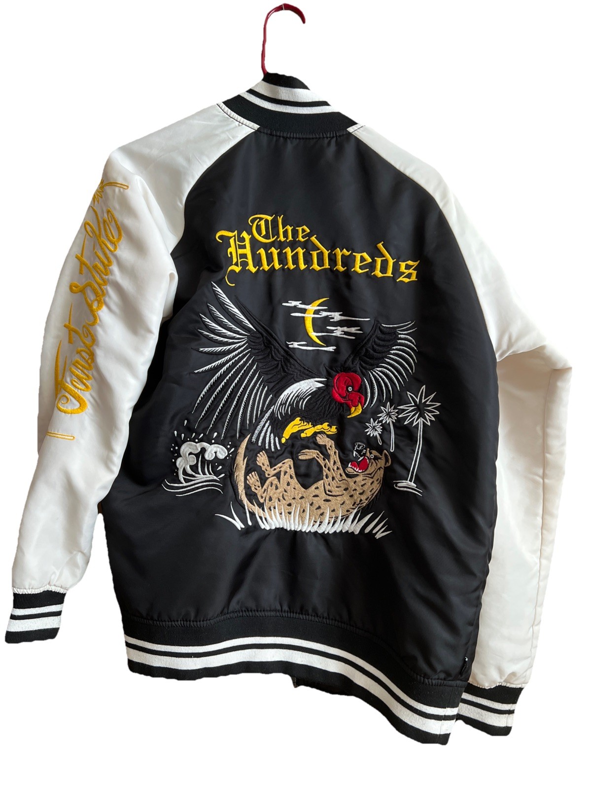 The Hundreds TH Varsity Bomber Jacket Black White Sleeves Men's Size Medium image 2