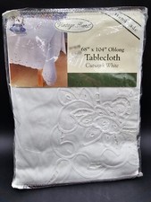 68  x 104  Handmade Oblong Tablecloth Cutwork White 1989 Kee  Co