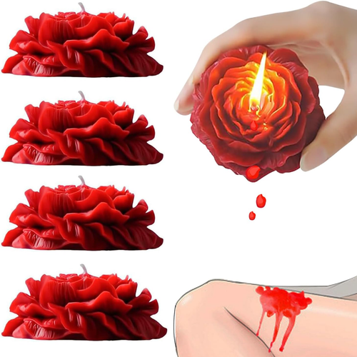 Set of 4 Low Temperature Candles Red Rose Flower Shaped Scented Wax Play Candles - Picture 10 of 12
