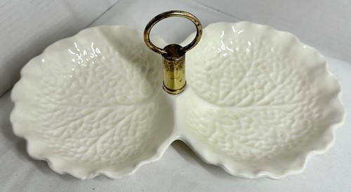 Vintage Stangl Pottery Double Leaf Serving Dish with Center Brass Holder - Picture 3 of 7