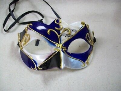 Blue Black Silver Renaissance Eye Mask Masquerade Venetian Harlequin Music Note