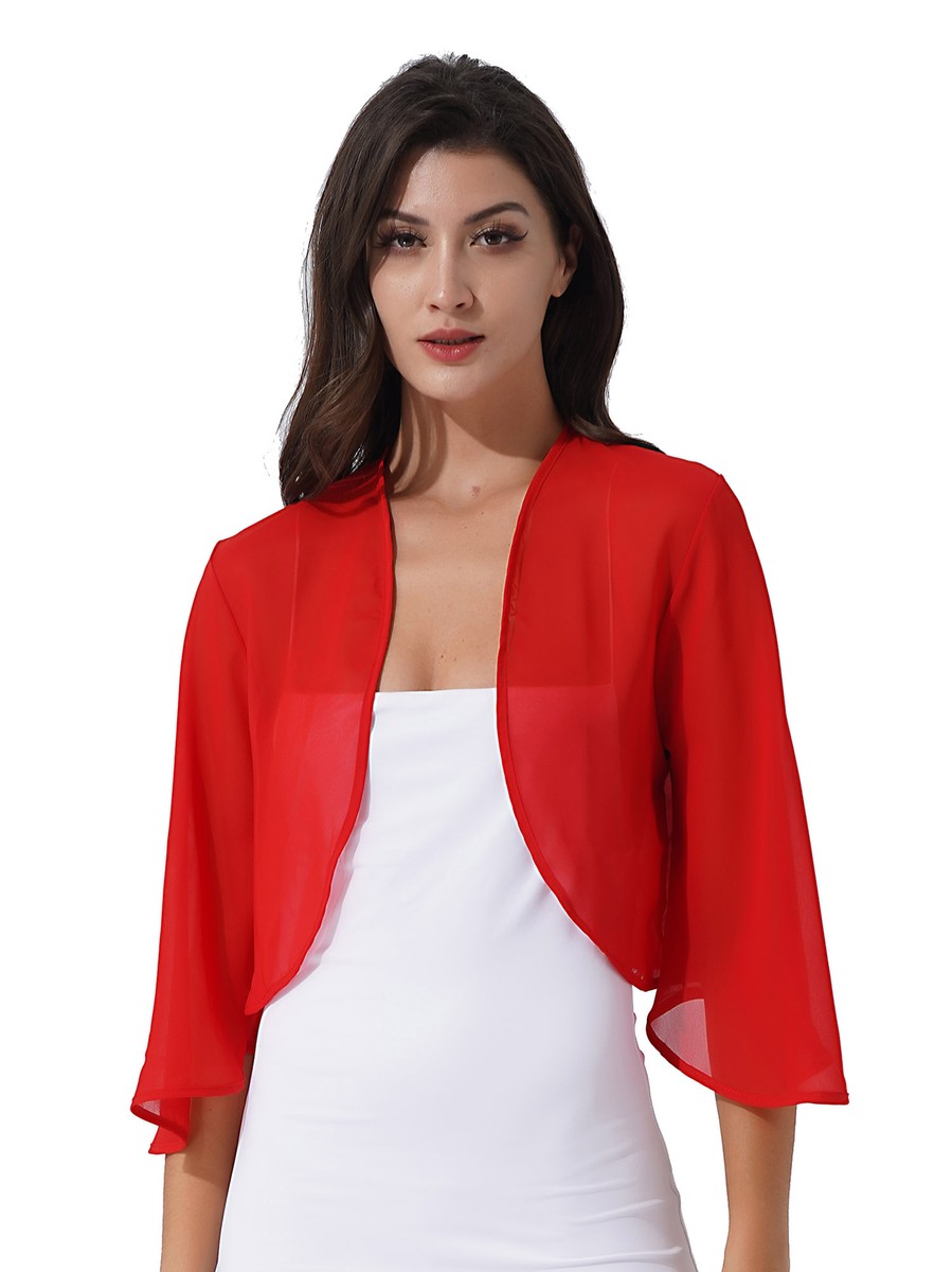 US Women's Shawl Shrugs 3/4 Sleeve Chiffon Open Front Bolero Cardigan Cover  Ups | eBay