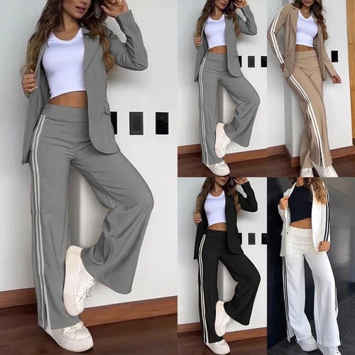 Damen Hosenanzug Freizeitanzug Blazermantel Weites Bein Hose Outfit Business Set - Bild 2 von 18
