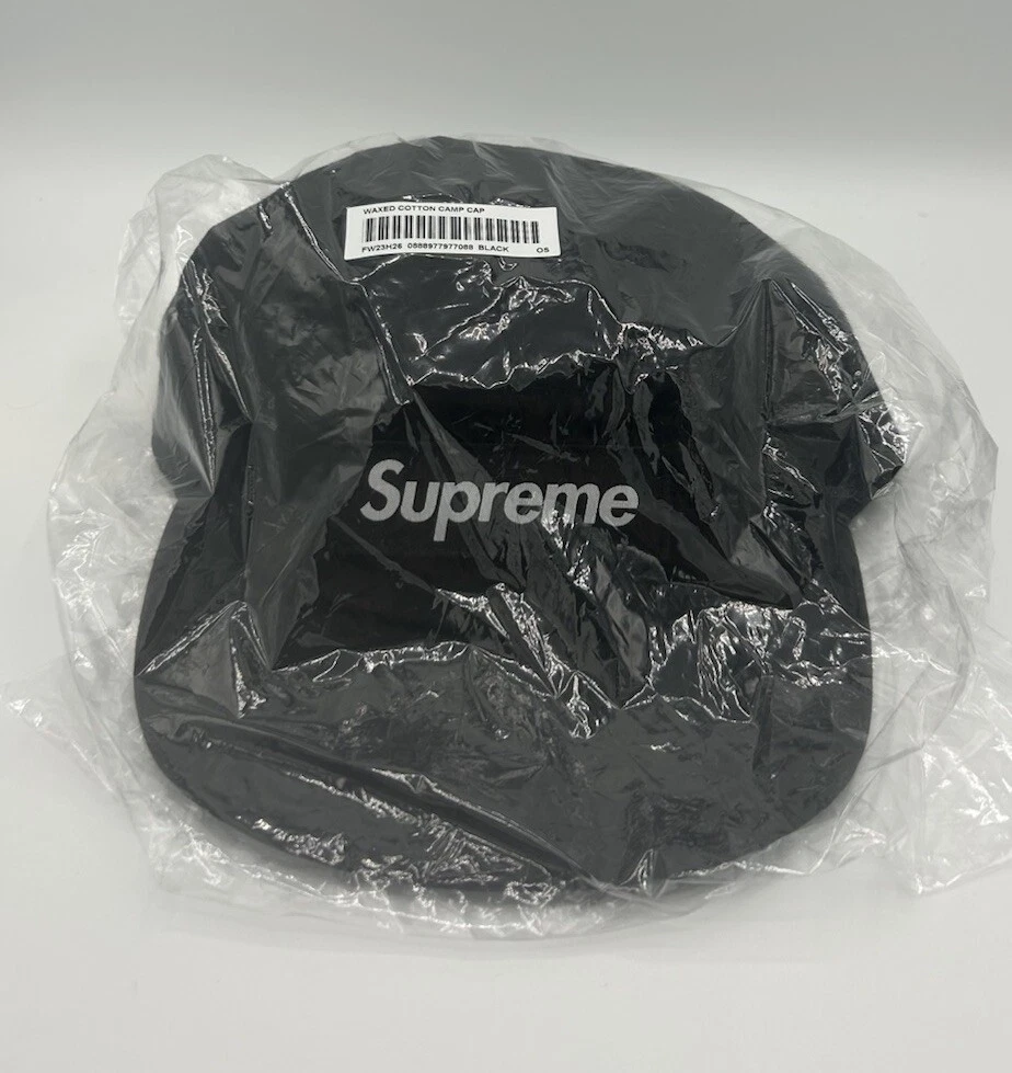 Casquette de camp Supreme en coton ciré noir FW23 *EN MAIN*