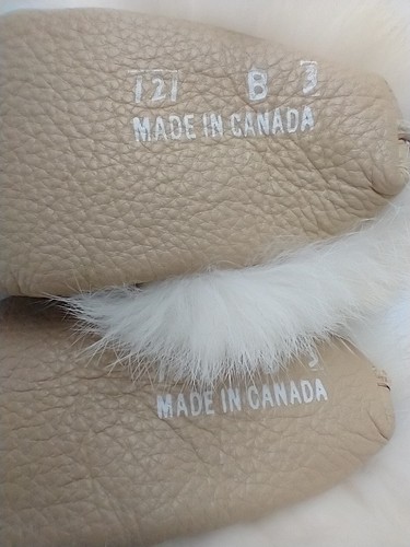 Babies Leather Mocassins with Faux White Fur Trim Tan Size 3, Infants 3-6 Months - Picture 10 of 12