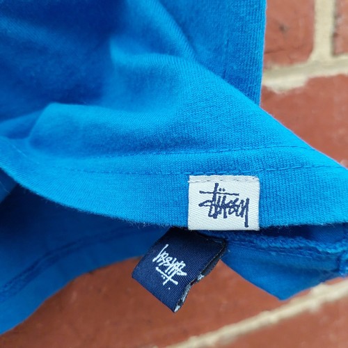 RARE Vintage 90s STUSSY HARAJUKU TOKYO Spellout Mens Blue USA Shirt - Medium - Picture 5 of 7