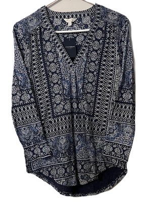 Lucky Brand Women s Size Small Block Floral Split Neck Blouse Shirt Top New