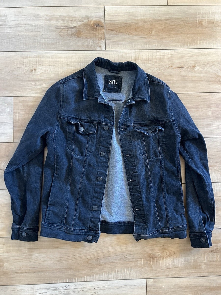 ZARA Denim Jean Jacket Men's Large Black Grunge Capsule