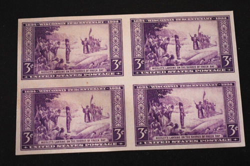 1935 US Stamp Scott #755 Block of 4 - 3 Cent Imperf - Wisconsin - MLH/NG/VF - Picture 2 of 3