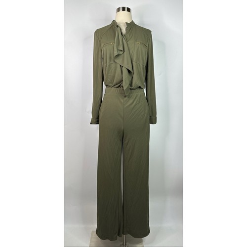 Chico’s Roll Tab Sleeve Collared Jumpsuit Sz M