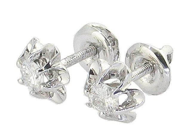 Solitaire Flower Stud Earring I2 I 1.01Ct Round Diamond Prong Set 14K Solid Gold - Image 3 of 4