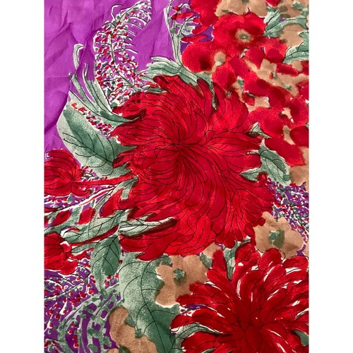 Vintage 80s Ladies Vera Neumann Silk Purple Red Floral Scarf - Picture 5 of 7