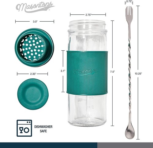 Masontops Cocktail Shaker Set – Glass Mason Jar Drink Shaker – 4 PC Set - Picture 2 of 3
