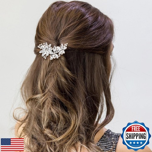 ANCIRS 4pcs Crystal Flower Hair Clips for Wedding, Silver Wedding Hair Pins, - Picture 4 of 5