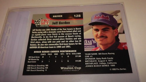 1992 Jeff Gordon Rookie Card #128 Grade 9.5 Pro Set Racing Nascar Winston ProSet - Picture 4 of 6