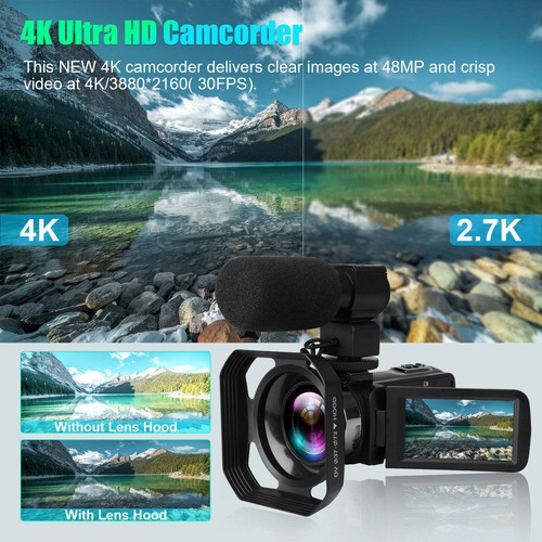 Camcorder Video Camera Ultra 16X HD 4K 48MP Digital Vlogging Microphone Remote - Picture 3 of 11