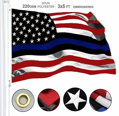 Thin Blue Line 220GSM Embroidered Spun Polyester 3x5 Ft Thin Blue Line 220GSM Embroidered Spun Polyester 3x5 Ft