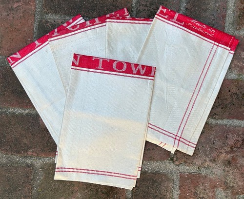 Vintage KITCHEN TOWEL Turkey Red IRISH LINEN Unused 1940's - Picture 2 of 6