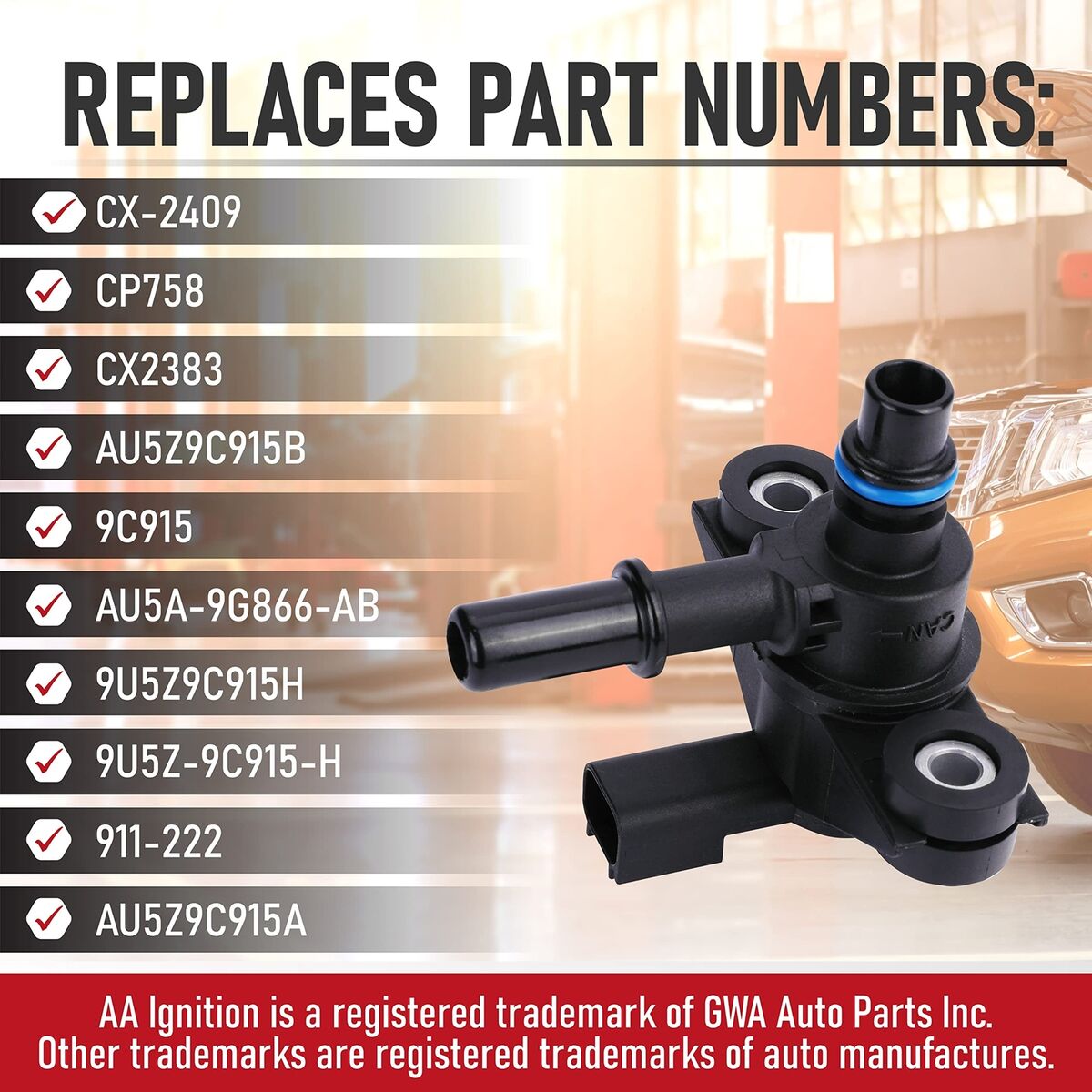 Getfarway Canister Purge Valve AU5Z-9C915-B, CX-2409, Evaporative Canister Purge Valve Compatible With Ford F-250 F350 F450 Super Duty, Escape, Fusion, Mustang, Edge, MKT, MKS, Mariner, Milan
