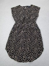 Madewell Tank Dress Womens 00 Black Floral Dolman Elastic Waist Key Hole Silk