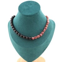 Halskette Perlen Rubin Du Brazilien + Schwarzer Achat 8 Mm. Kette Stahl Femm