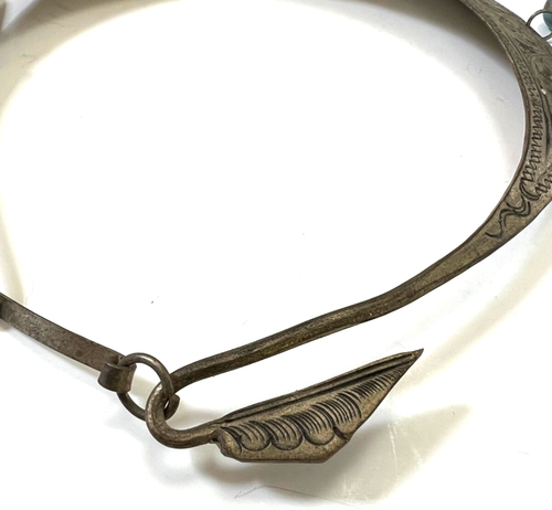 Vintage Hmong Miao Torque Silver Plate Cuff Necklace Blue Beads Beaded Choker - Picture 9 of 14