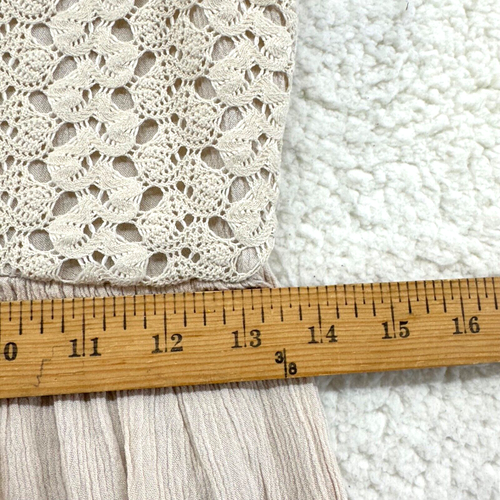 Easel Beige Vneck Sleeveless Long Lined Dress Crochet Lace Linen Womens S - Picture 3 of 9