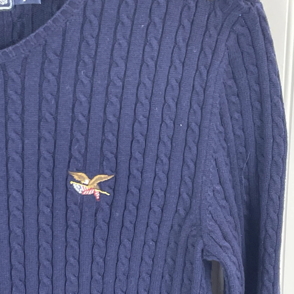 Suéter Pullover American Living 100% Algodón Azul Marino Tejido con Cable Manga Larga M Foto 3 de 4