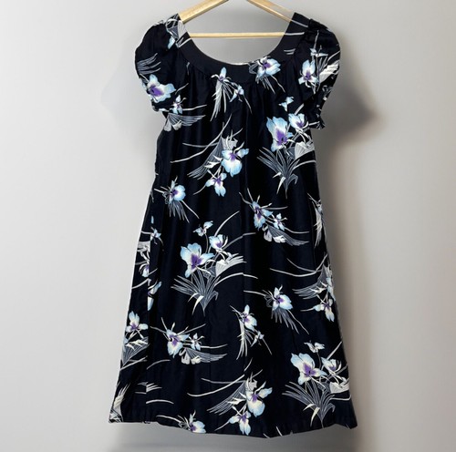 Vestido Hawaiano Colección Diseñadores Hawaianos Malihini Midi GRANDE Negro Azul Floral - Imagen 1 de 10