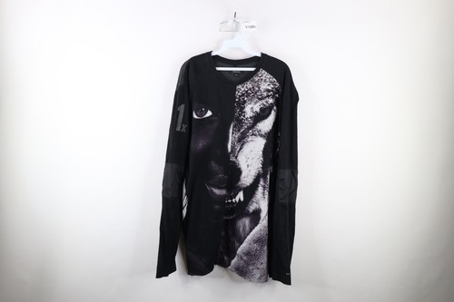 Streetwear Herren 2XL Faded All Over Print Wolf Nature Beast Langarm T-Shirt