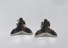 TINY STERLING SILVER WHALE TAIL STICK STUD EARRINGS FISH OCEAN DOLPHIN FIN