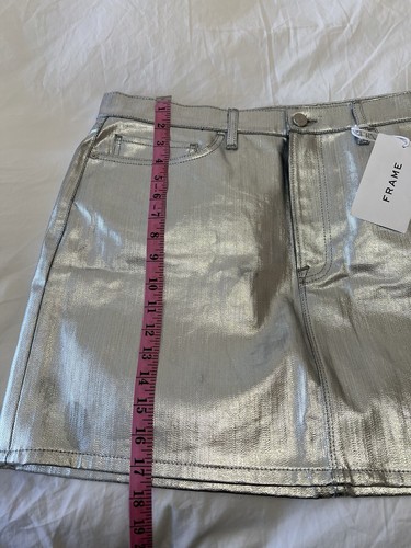 FRAME | Women’s SZ 32 | Denim Foil Metallic Le Mini Silver Skirt | NWT - Picture 3 of 8