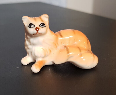 Figurine Miniature Chat En Céramique - Vintage - Occasion
