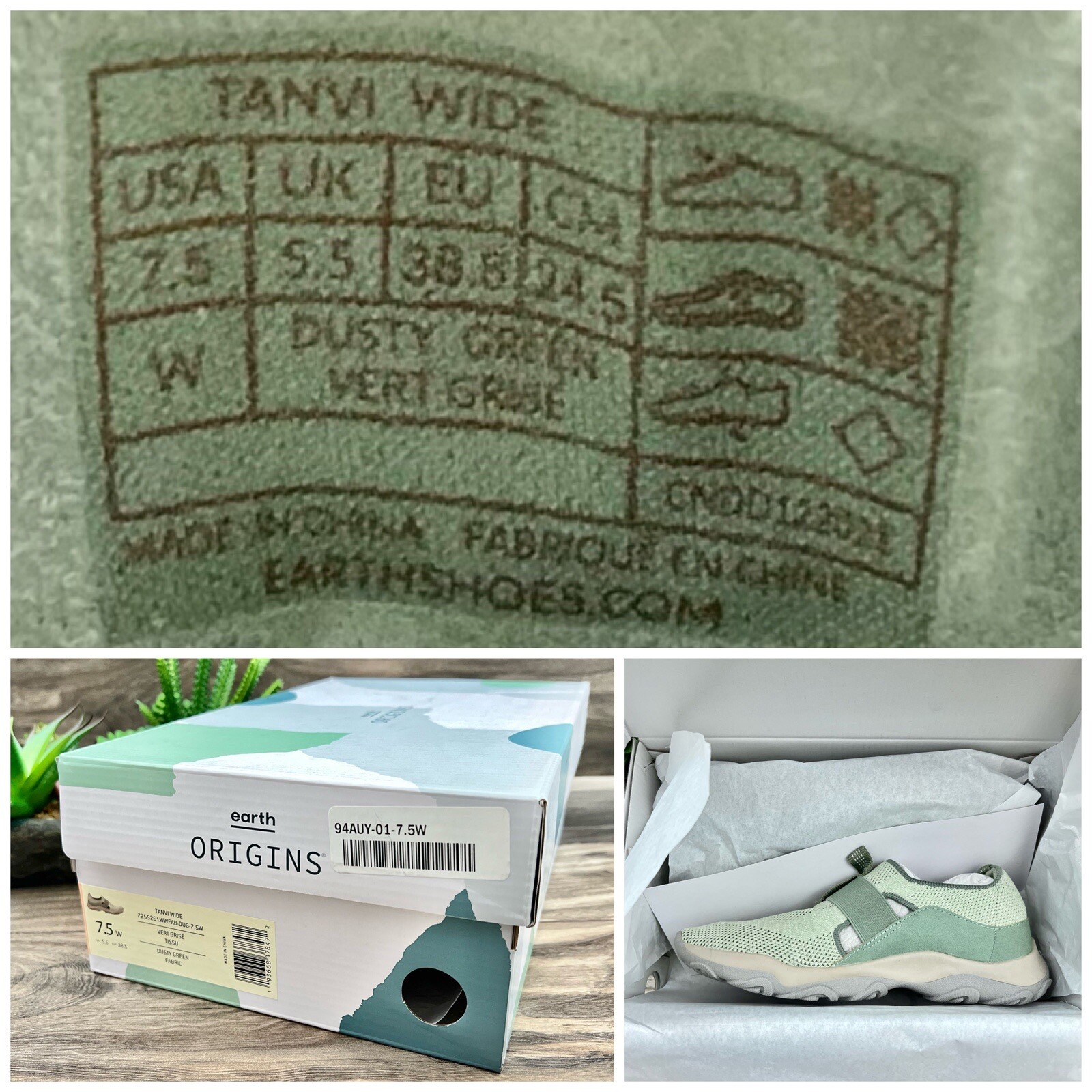 NIB Earth Origins Tanvi 7.5W WIDE Knit Trail Slip On Sneaker Dusty Green Fabric eBay