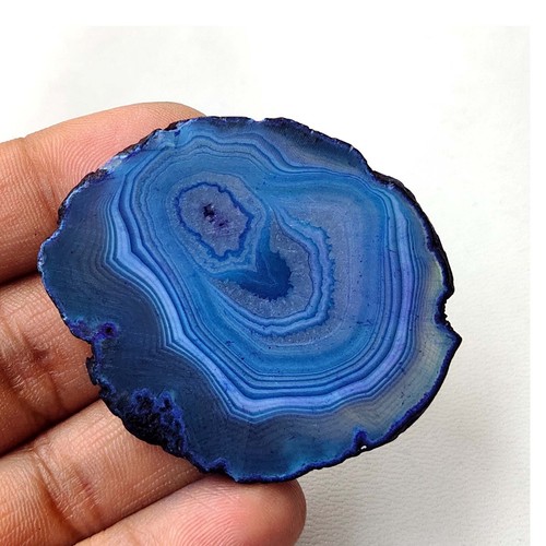 Blue Slice Agate Druzy Gemstone Loose Natural Geode Cabochon 99 Cts #9541 - Picture 5 of 8