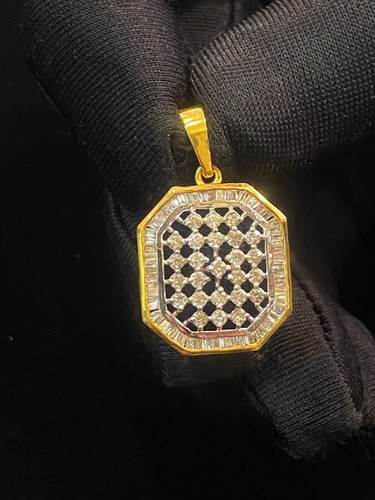Pave 1,85 Carati Rotondo Baguette Naturale Diamanti Ottagono Ciondolo In 14K Oro - Foto 5 di 12