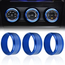 3 Pcs Blue Aluminum Alloy AC Climate Turn Knob Ring Cover Fits 12-16 Impreza