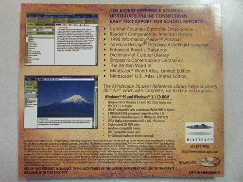 STUDENT REFERENCE LIBRARY MINDSCAPE WINDOWS 95/3.1 CD-ROM EASY TEXT EXPORT OOP - Picture 4 of 8