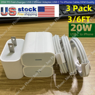 3x 20W USB Type C Fast Charger PD Power Adapter Cable For iPhone 14 13 12 XR Lot