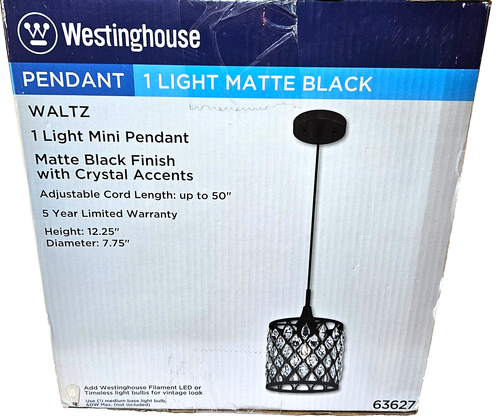 Westinghouse Pendant 63627 Waltz 1 Light Mini, Matte Black Finish W/crystal Acce - Picture 6 of 8