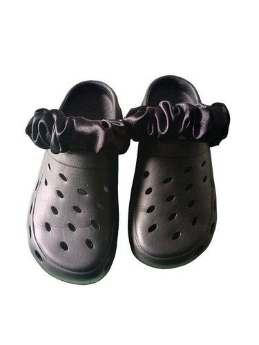 Black Satin croc strap scrunchie Cover Fits All Croc Type Shoes,mules,clogs - Picture 2 of 9