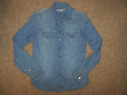 Blue Denim Shirt Rhinestone Accent 