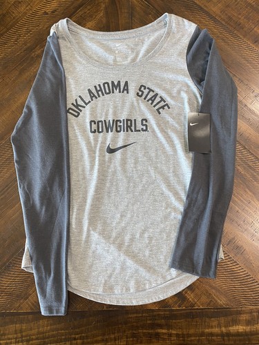 Women's Nike Heathered Charcoal Oklahoma State Cowgirls Long Sleeve Shirt Sz XS - Picture 2 of 3