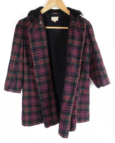 Thalhimers Multicolor Plaid Heavy Wool Coat England Size 7 Vtg Childs 1960s - Picture 2 of 6