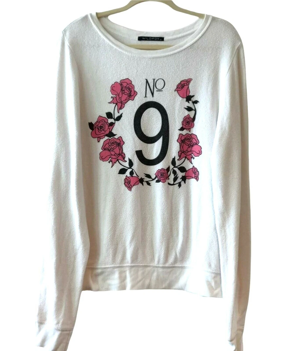 Wildfox Womens Off White No 9 Roses Graphic Soft Pullover Sweater